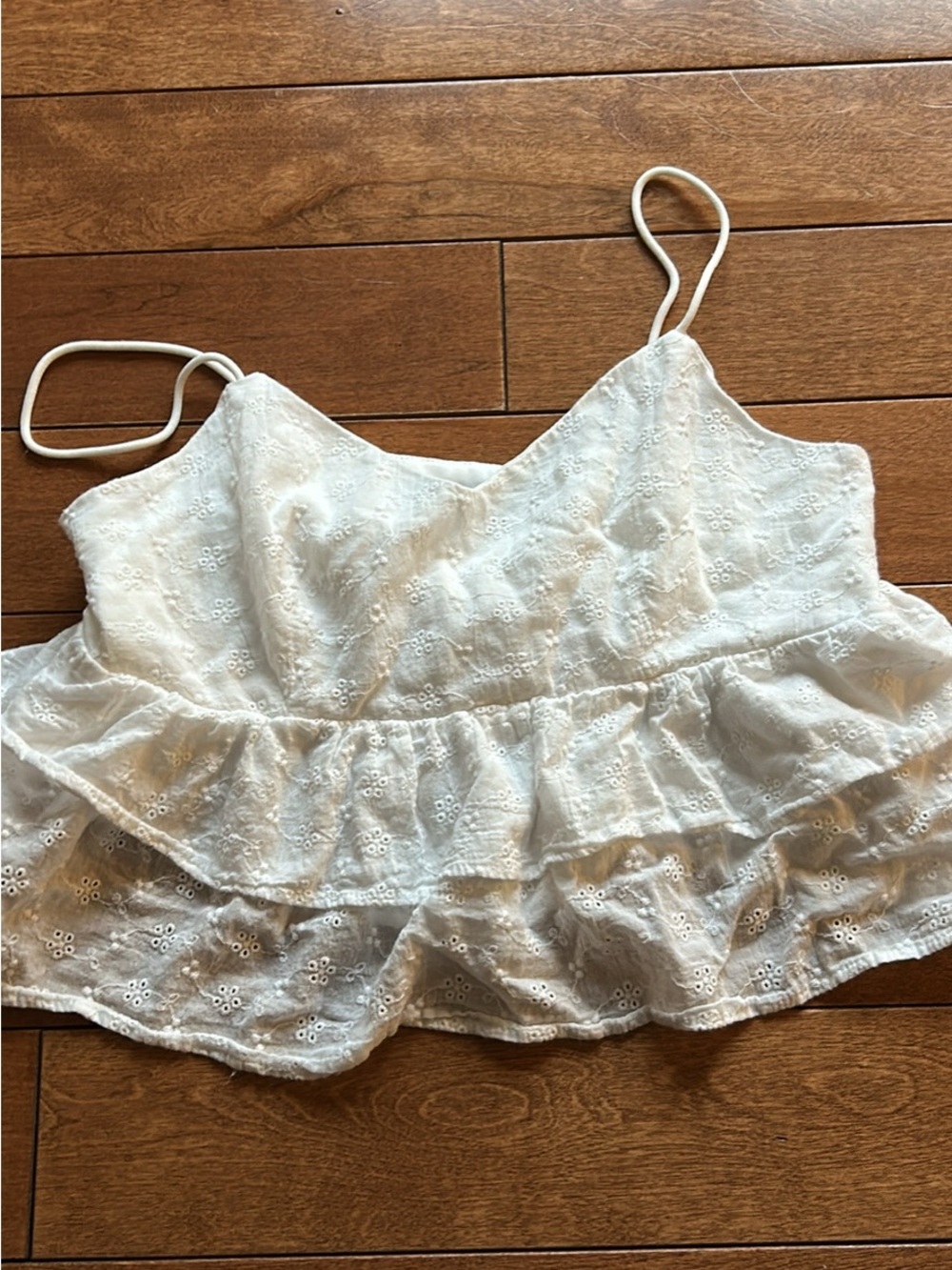 SHEIN White Eyelet Tiered Ruffle Cami